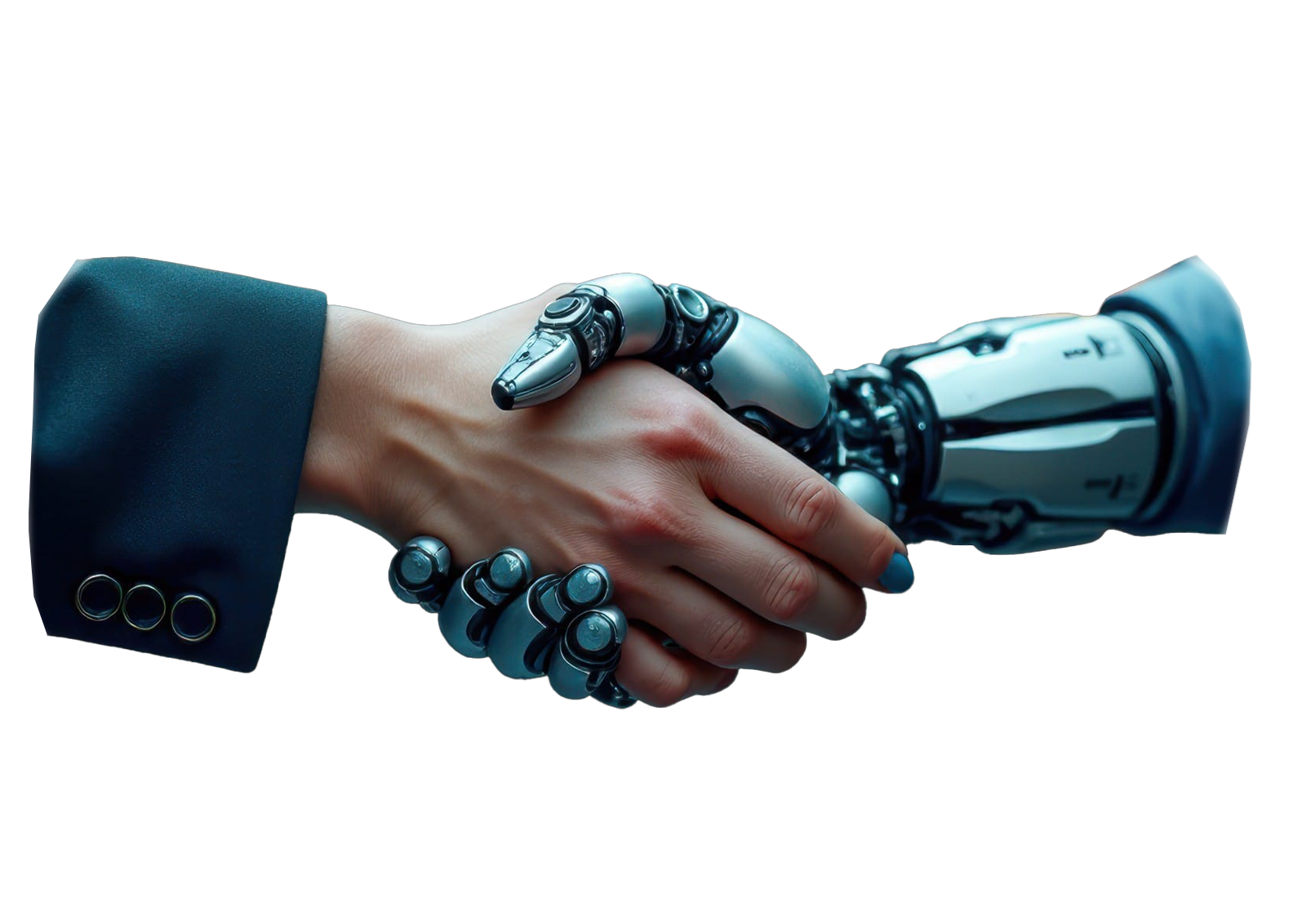 İnsan ve yapay zeka robotu el sıkışıyor — iş birliği